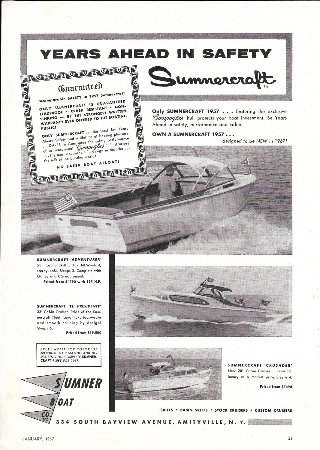 1957 Sumner Boat Co Ad- Photos of 3 Sumnercraft Models