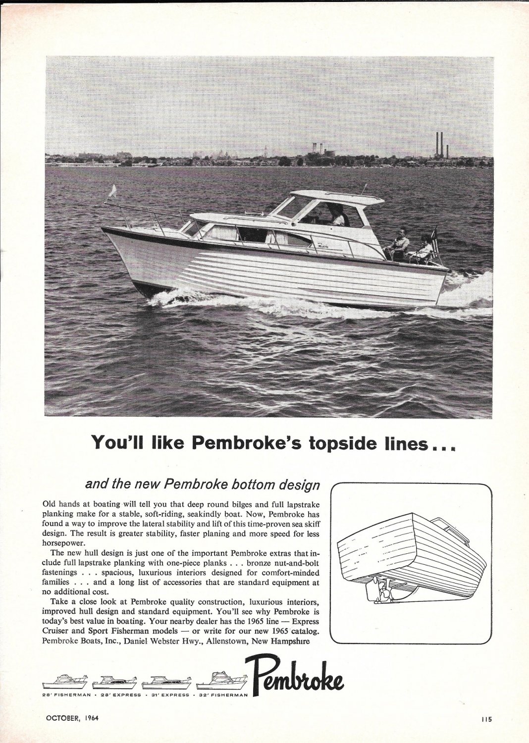 1964 Pembroke Boat Ad Nice Photo