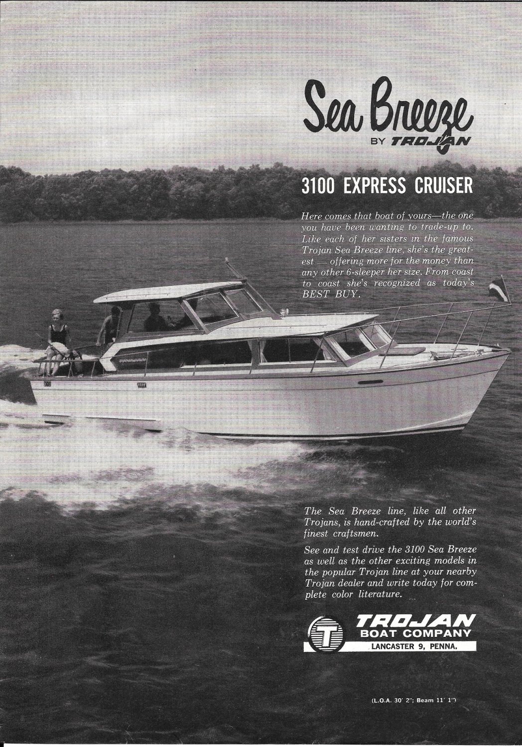 1963 Trojan Sea Breeze 3100 Express Cruiser Boat Ad- Nice Photo