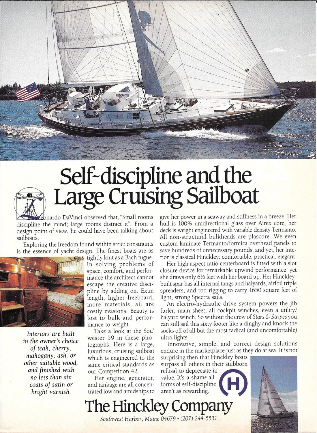 1988 Hinckley Sou' Wester 59 Sailboat Color Ad- Nice Photo
