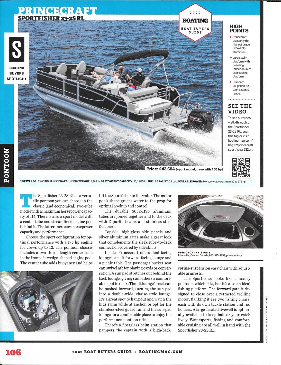 2022 Princecraft Sportfisher 23-2S RL Pontoon Boat Review- Photos & Boats Specs