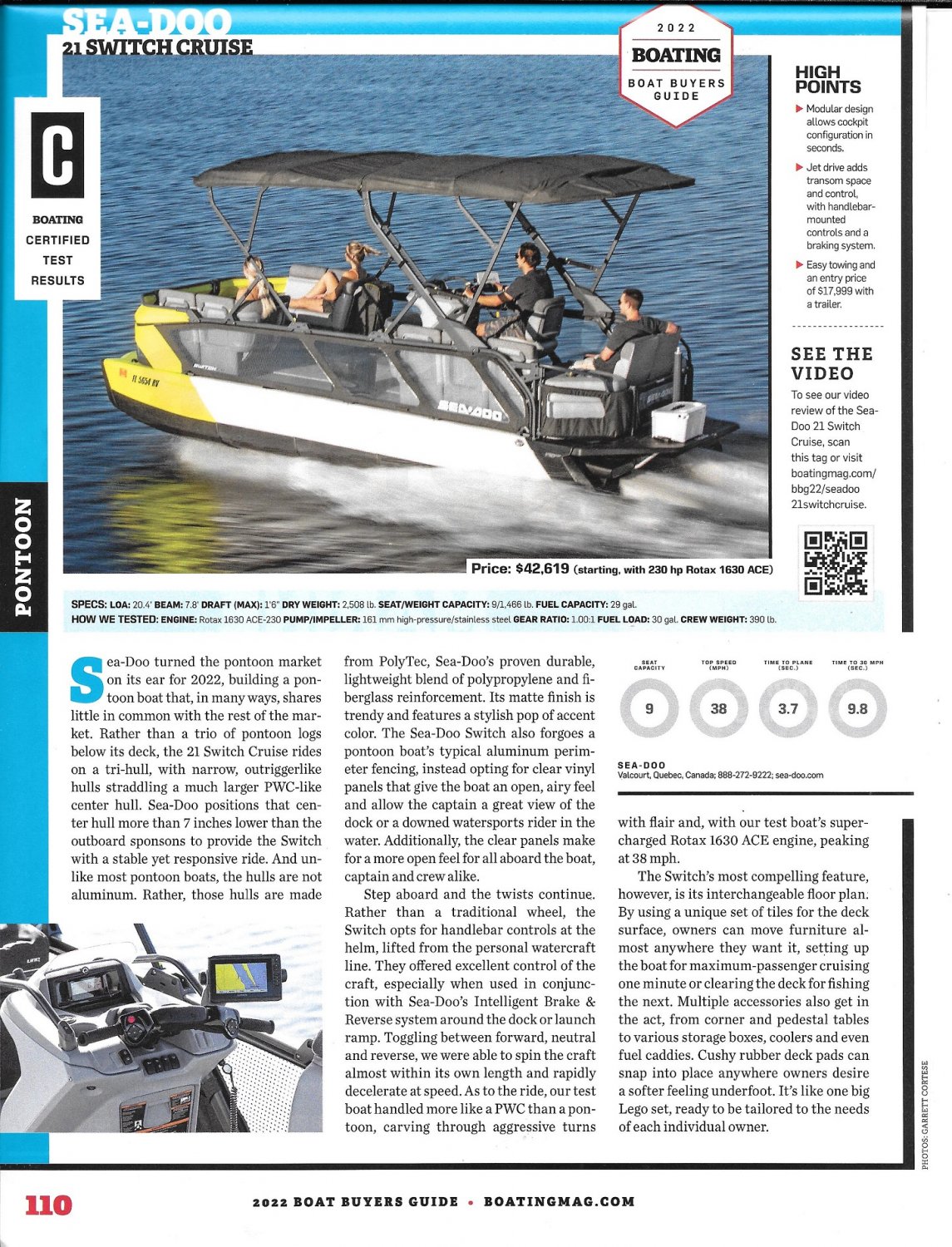 2022 Sea- Doo 21 Switch Cruise Pontoon Boat Review- Photos & Boat Specs