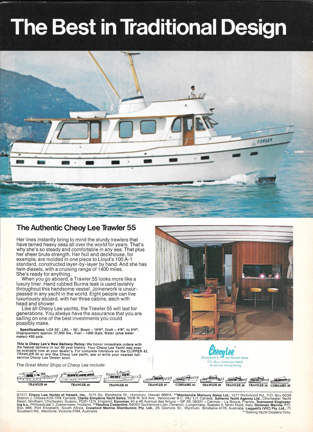 1975 Evinrude 200 Hp Outboard Motor And Cheoy Lee Trawler 55 2 Pg Double Ad Nice Photos 