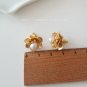 Gold Dimensional Flower Imitation Pearl Stud Earrings