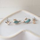 Light Blue Cute Dolphin Seagull  Stud Earrings Set