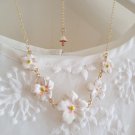 Elegant White Flowers Enamel Gold plated Long Necklace