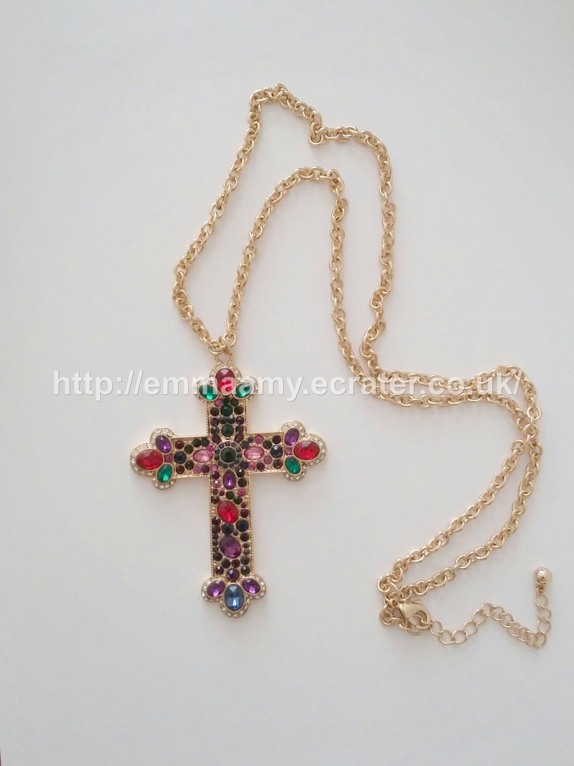 Cross Inlay Color Long Statement Necklace