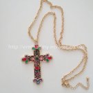 Cross Inlay Color Long Statement Necklace