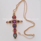 Cross Inlay Color Long Statement Necklace
