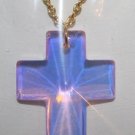 Pink Cat's Eye Glass Cross Necklace (gold chain)