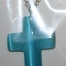 Blue Cat's Eye Glass Cross Necklace (silver chain)