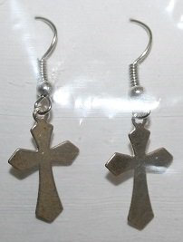 Fancy Cut Silver Cross Ear Rings
