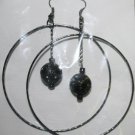 Black Hoop Dangly Ear Rings