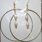 Gold Hoop Long Pearl Dangly Ear Rings