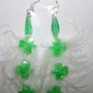White Feather with green Shamrocks Ear Rings