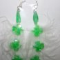 White Feather with green Shamrocks Ear Rings