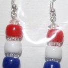 Red White and Blue Beads Ear Rings