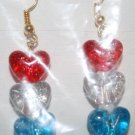 Red White and Blue Hearts Ear Rings