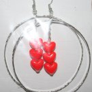 Large Silver Hoop Red Heart Ear Rings