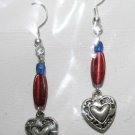 Red and Blue with Silver Heart Ear Rings