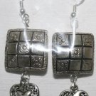 Silver Box with hanging heart Ear Rings