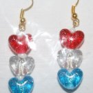 Speckled Red White and Blue Heart Ear Rings