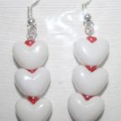 White Hearts with Red Beads Ear Rings