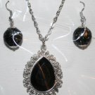 Black and Silver Necklace and Ear Ring Set