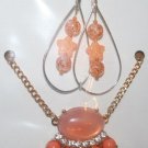 Orange Necklace with Clear Rhinestones and Ear Ring Set
