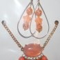 Orange Necklace with Clear Rhinestones and Ear Ring Set