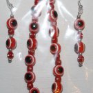 Red and Black Bracelet and Matching Ear Ring Set