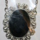 Elegant 110 Extravagant Black Gem with Silver Border Necklace (2)