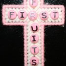Cross Magnet - Pink (First Fruits)  written in Beads with Poem