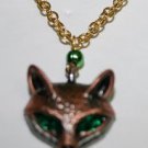 Fox Necklace with Emerald Green Eyes