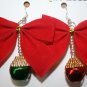 Red Bow with hanging bells (Red & Green) Christmas Ear Rings