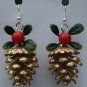 Gold Pinecone with Mistletoe Christmas Ear Rings!