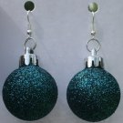 Blue Round Christmas Ornament Ear Rings (Glitter)