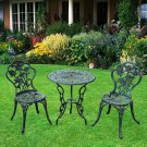 Rose 3-Piece Bistro Patio Set Wrought Iron Outdoor Small Table Chairs Furniture
