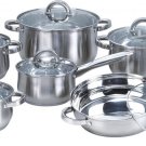 12-Piece Stainless Steel Cookware Set with Glass Lid, Silver Kitchen Cooking