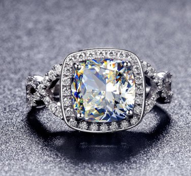 Vintage Style 3 ct Diamond Engagment Ring Platinum Plated Cushion Cut VVS1
