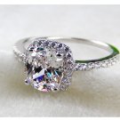 Luxury 1.0 Ct Solitaire Cushion Cut Engagement Ring Man Made Diamond Ring Sterling Silver