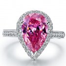 Luxury 3 Ct Solitaire Pink Pear Cut Stone Engagement Ring Man Made Diamond Ring Sterling Silver