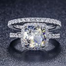 Luxury 3 Ct Cushion Cut Man Made Diamond Real 14K White Gold Ring Engagement Rings Set