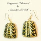 Black and gold trapezoid ear wires Gold Leave and Diamond Glaze Earrings  $24