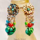 Colorful Turquoise, Coral, and Glass tasseled SSF clip back earrings $34