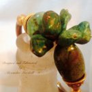 Genuine Green Southwest Tourquoise Nugget Gold Leaf bangle Bracelet $89
