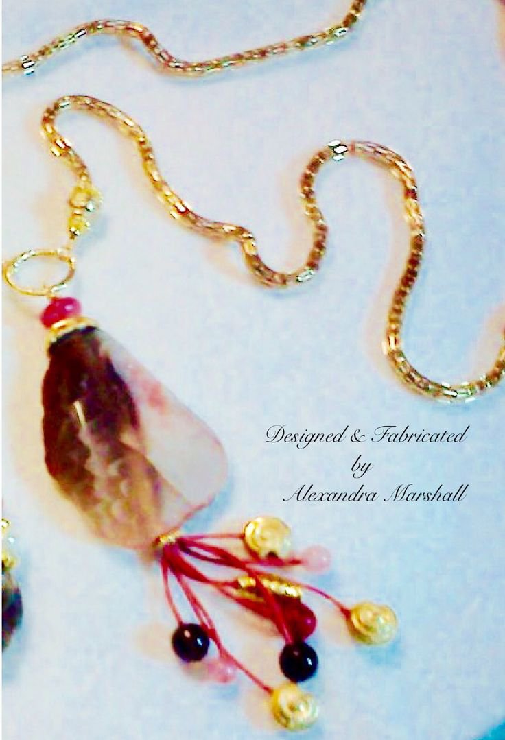 Tasseled Pink Agate Nugget Pendant Lantern Chain Necklace $109