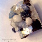 Artisan Crafted wired Blue and white Gemstone Cuff Bracelet $89