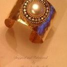 Hand Forged Brass Cuff with Gold Leaf and Vintage Brooch $89