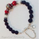 Art Deco Red, Black & Silver Cloisonne Focal Boule Swarovski Crystal Bracelet $89
